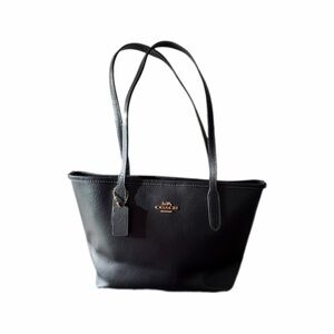 Coach Black Leather Tote with Gold Logo